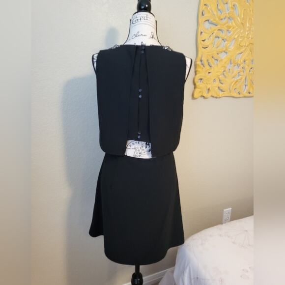 MNG Casual Black Fit + Flare, Floating Top, Sleeveless Bejeweled Shoulder Dress - Picture 3 of 8